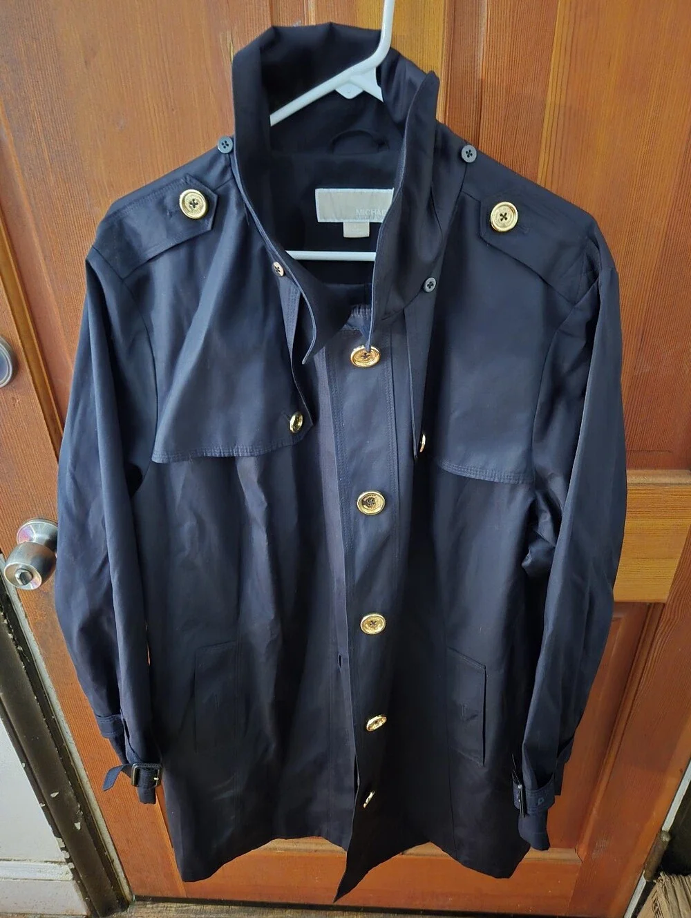 Woman Navy Trench Coat with Button Front